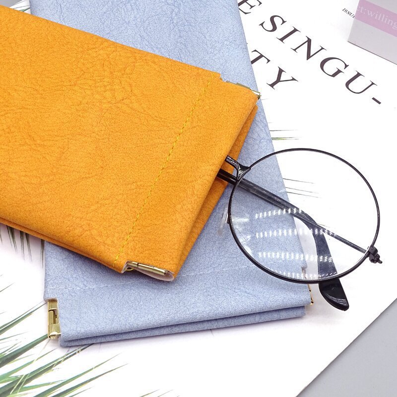 Bolsa de gafas Gafas de sol Gafas de sol Funda de almacenamiento para hombres y mujeres Boca de metralla Cerrado automático Bolsa de almacenamiento de gafas Bolsa de gafas de cuero