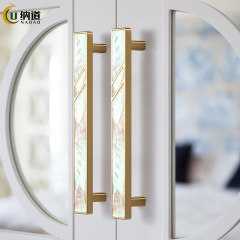 Custom imported green and white pearl shell drawer cabinet doors with brass handles, light luxury New Zealand natural pearl shell handles