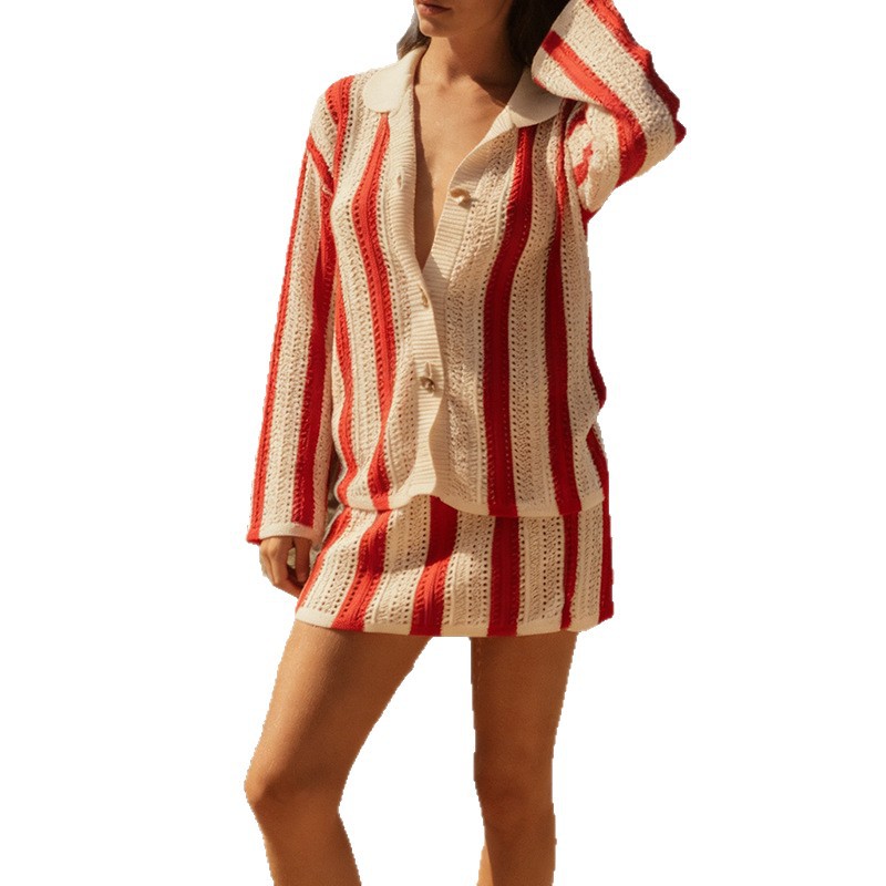 Abbigliamento donna estivo protezione solare set due pezzi per donna stile europeo americano bikini traforato vacanza al mare costume da bagno in maglia copricostume_voghion.com
