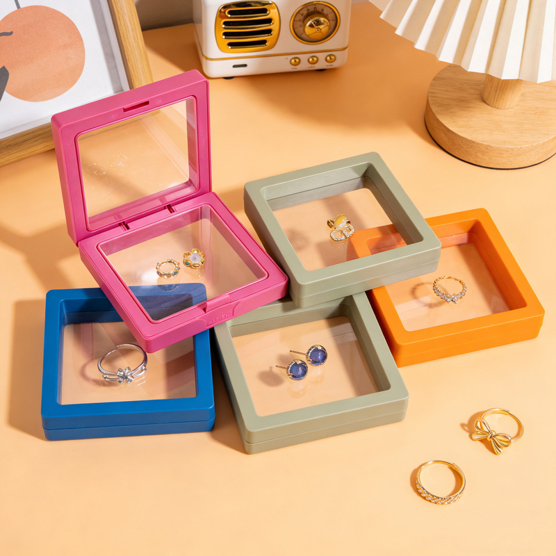 Influencer-Style Pe Colorful Floating Box Small Product Packaging Box Jewelry Nail Art Tie Clip Transparent Storage Display Box