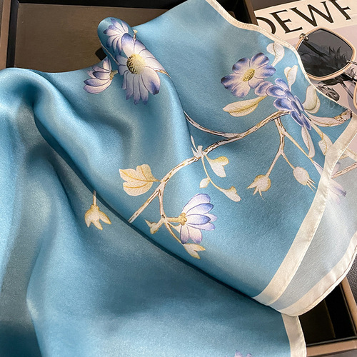 Magnolia spring and autumn fashionable silk square scarf for women 53 printed Korean style decorative scarf mulberry silk scarf scarf neck protector