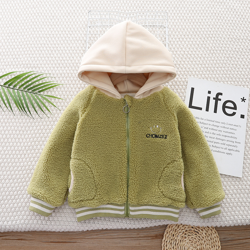 Bebé otoño e invierno nuevo abrigo niño niña más terciopelo grueso rebeca cálida suéter casual con capucha para niños