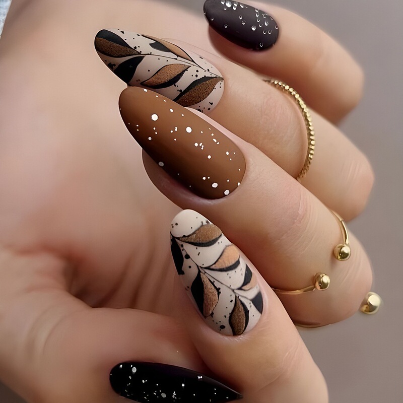 Cross-Border Best-Selling Three-Color Nail Stickers, Floral Ink-Splashed Art Style Nail Art, Elegant and Atmospheric Press-On Nails