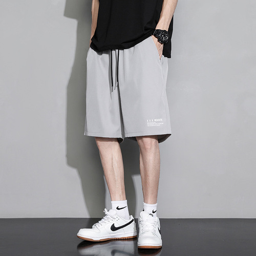 New summer student outer wear sports running shorts men's ins thin quick-drying quarter pants ice silk pants loose