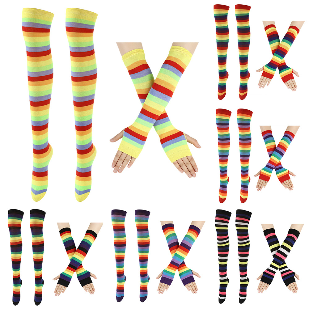 Cross-Border Rainbow Pinstripes High Socks European and American Party Performance Calf Socks Holiday Cosplay Beautiful Leg Socks