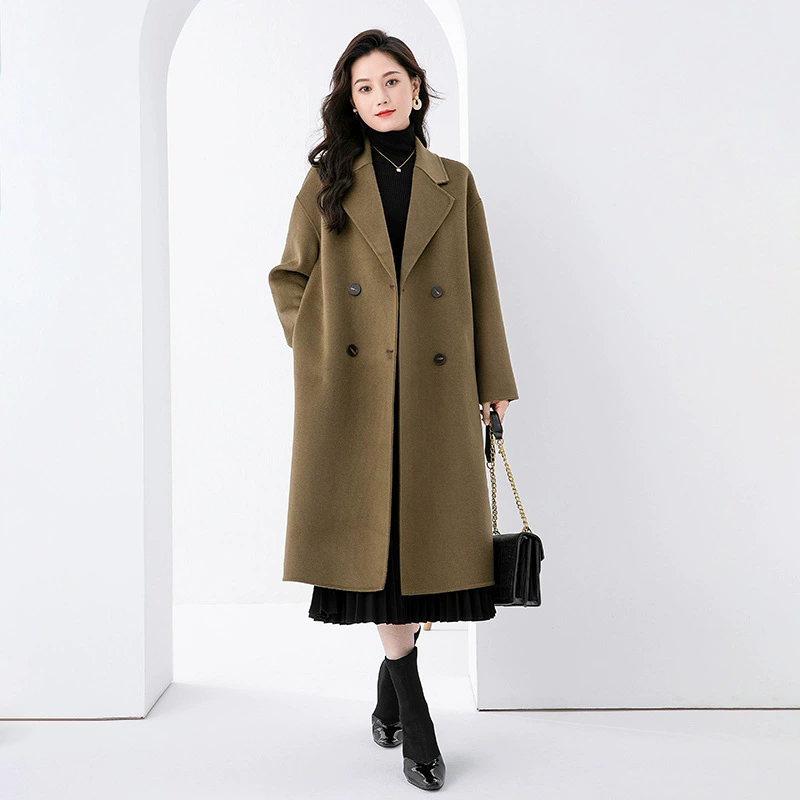 Демисезонное двустороннее шерстяное пальто, oversize, корейский стиль
