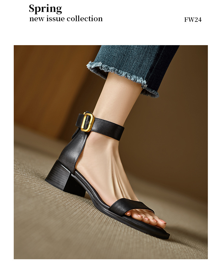 Sandal quai ngang cổ điển kiểu Pháp gót thô 5 cm cho nữ đi làm — Màu nâu, Màu đen, Màu trắng chi tiết 19