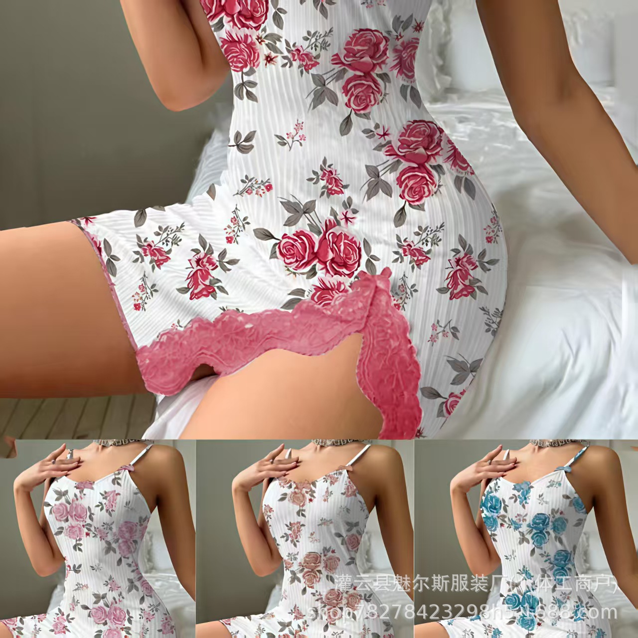 Cross-Border Foreign Trade Cute Style New Printed Nightgown Sexy Suspender Sexy Underwear Home Wear Nightgown Suit Summer