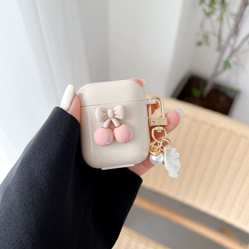 Cartoon Pink Cherry Adecuado para Apple 2da generación de carcasa de auriculares de dibujos animados lindo funda protectora airpods4 blanca antigua image 5