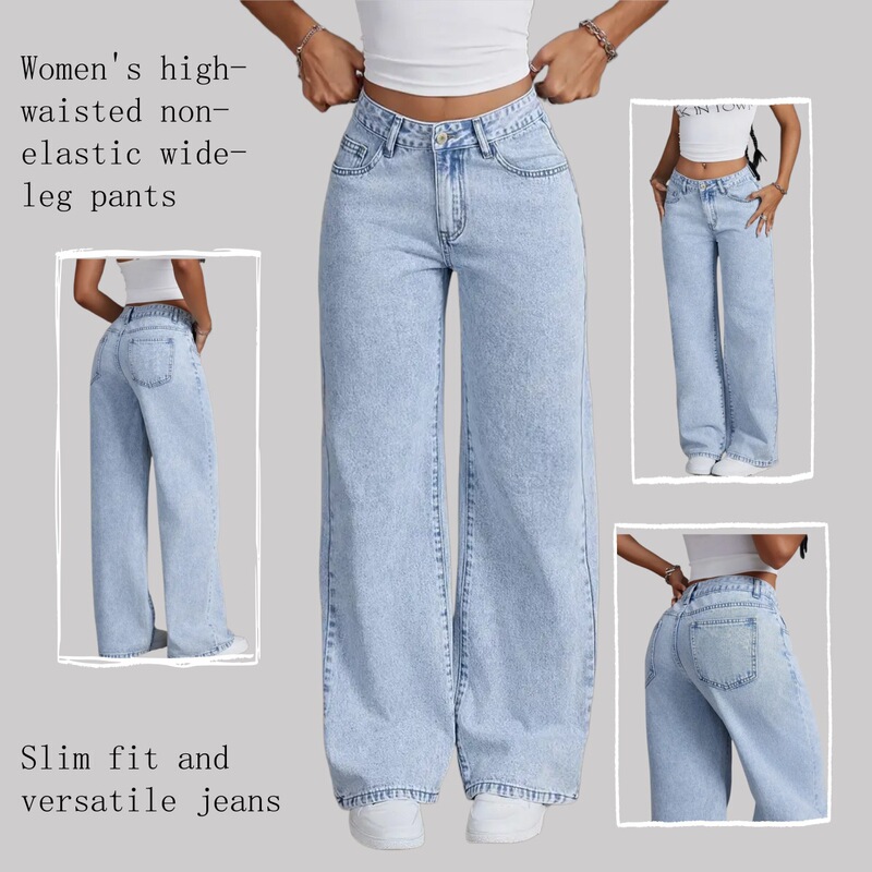 Women's Denim Wide-Leg Pants, Fashionable, Simple, Slimming Look, Versatile, Multi-Technique Design, Wide-Leg Jeans Jeans