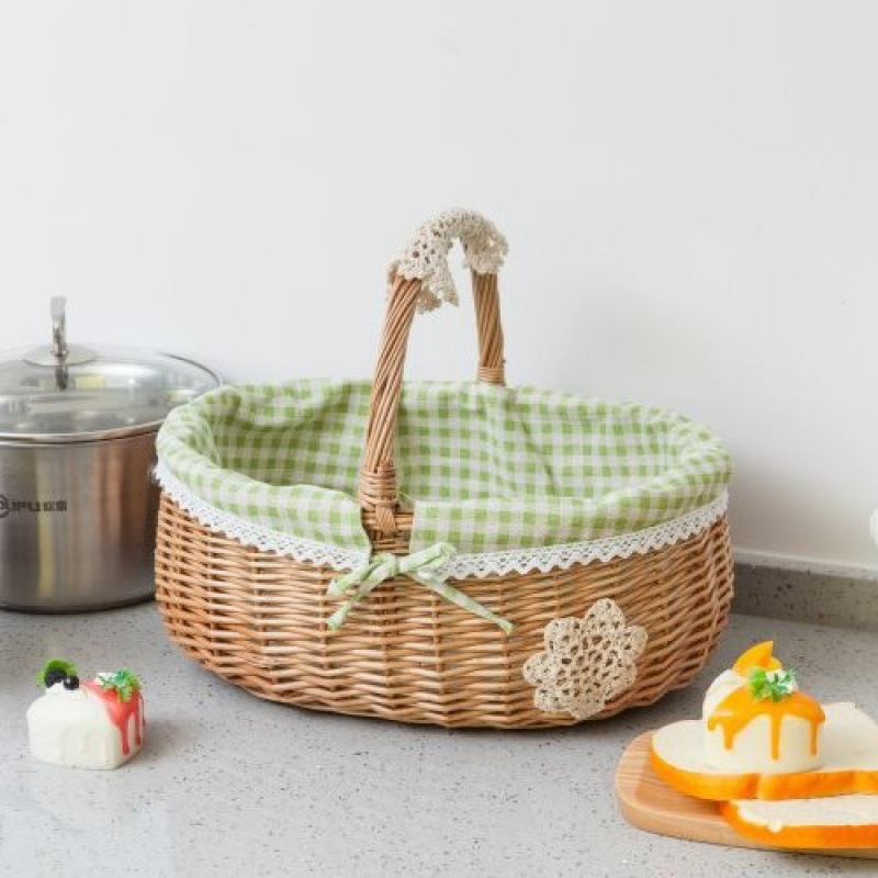 Cestas de bambú de vid de trenzado cestas de picnic cestas de almacenamiento cestas de frutas de trenzado cestas pastorales con cubierta de mesa