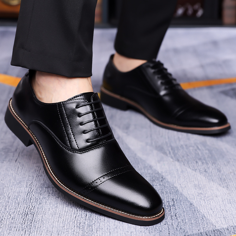 Zapatos de cuero para hombres 2024 nuevos zapatos de negocios de tres juntas de tamaño grande, cordones, zapatos de oficina para caballeros, zapatos de derby image 3