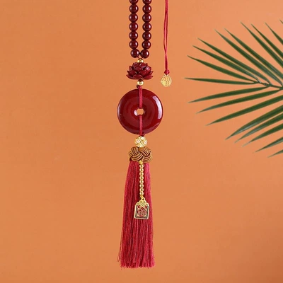 Car hanging Pendant Safety Buckle Car Hanging - peaceful-button-big-lotus-coffee-hat-tassel-car-hanger