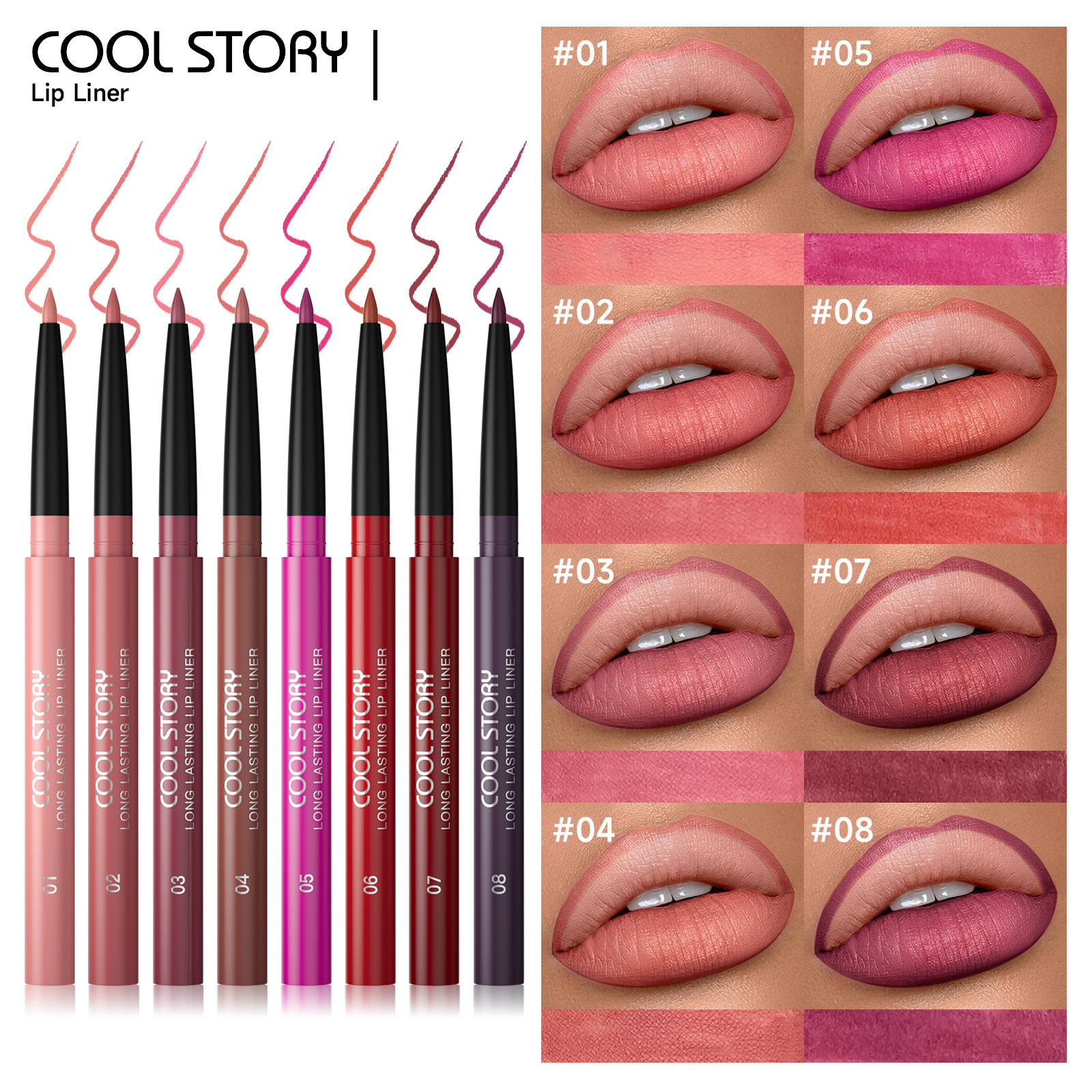coolstory半持唇线笔8色哑光丝滑勾勒唇部轮廓不易脱妆口红笔跨境