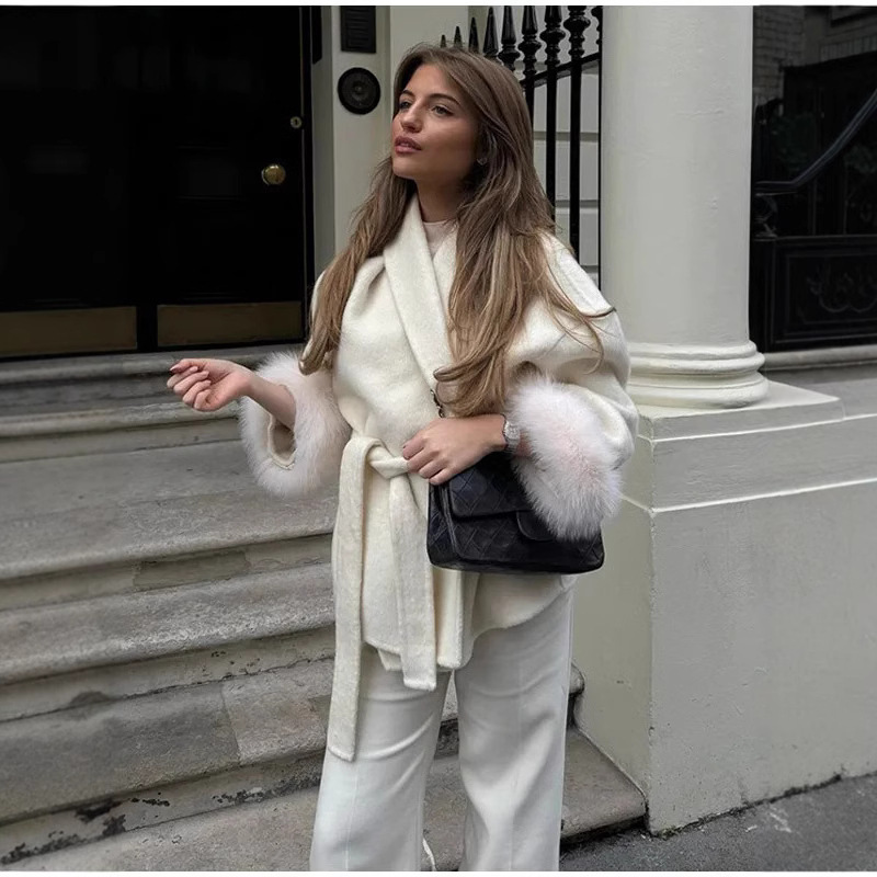 Ready Stock Woolen High-End Autumn and Winter New Style Elegant Gray Coat Mid-Length Warm Women's Jacket Socialite Style Women's Clothing