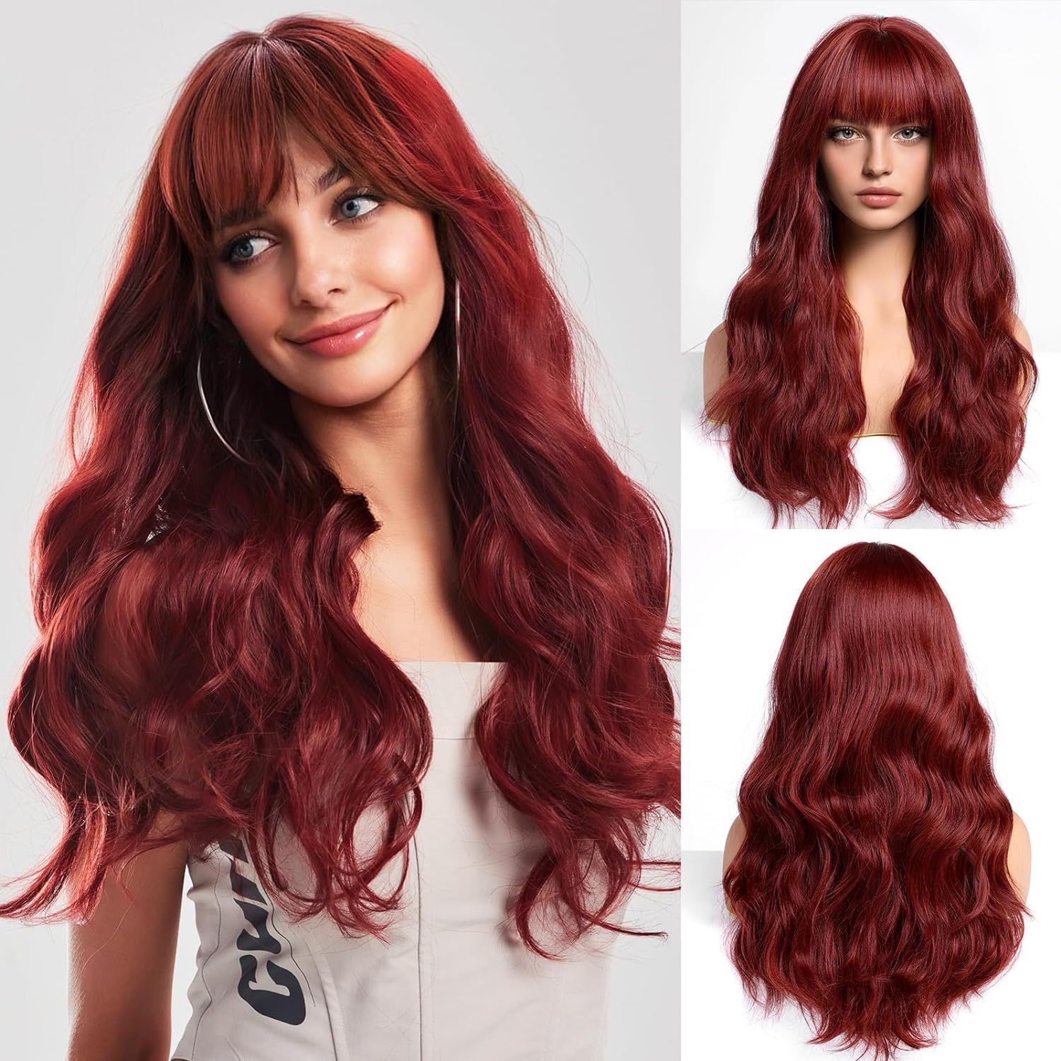 Pelucas transfronterizas, chicas europeas y americanas, flequillo, cabello largo y rizado, ondas grandes, seda de alta temperatura, sombreros de fibra química, fabricantes al por mayor