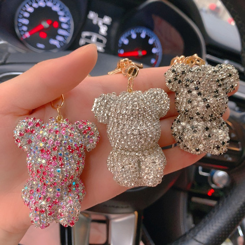 Keychain pendant Internet celebrity sitting bear keychain diamond car hanging remote control chain ring lanyard female pendant