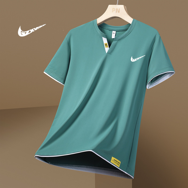 Cross-Border New Style Short-Sleeved T-Shirt for Men, Trendy and Versatile, Summer Simple V-Neck Casual Breathable Sports Ice Silk Half-Sleeved Top Cross-Border New Style Short-Sleeved T-Shirt for Men, Trendy and Versatile, Summer Simple V-Neck Casual Breathable Sports Ice Silk Half-Sleeved Top