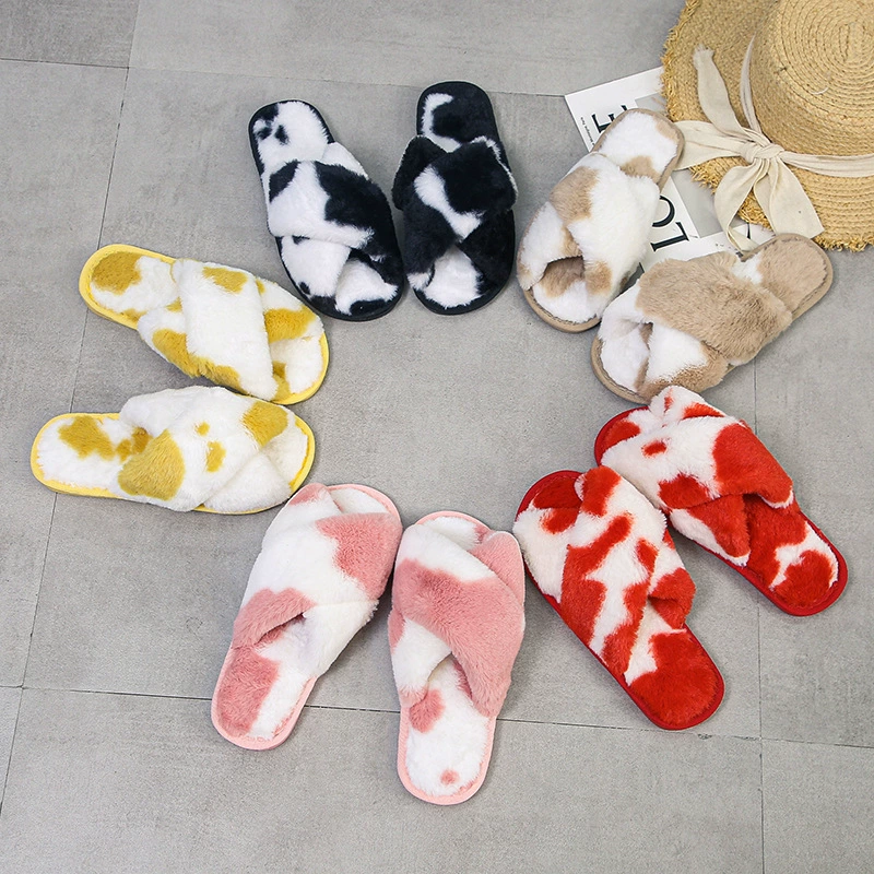 2021 Новые Домашние плюшевые тапочки с рисунком коровы повседневные пушистые тапочки европейские и американские трансграничные хлопковые тапочки
