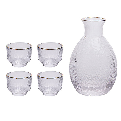 Japanese Hammered Pattern Sake Pot, Sake Cup, Gold-Trimmed Pot, Sake Warmer, Sake Set, Plum Wine, Fruit Wine Cups