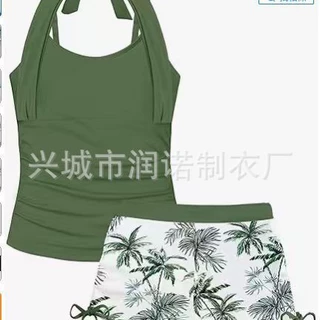 Y 68901 跨境外贸代季假期女士海滩度假植物印花休闲装