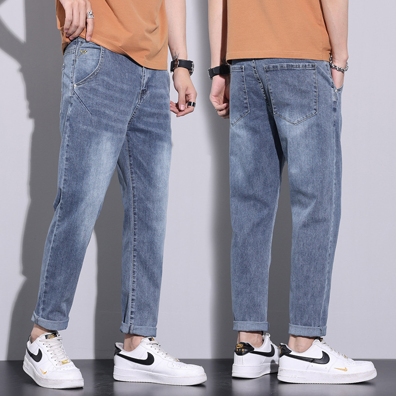 Pantalones rectos de los Hombres estilo americano adelgazamiento Cuatro Estaciones Nuevos pantalones casuales marca de moda en stock hombres sueltos pantalones vaqueros blancos