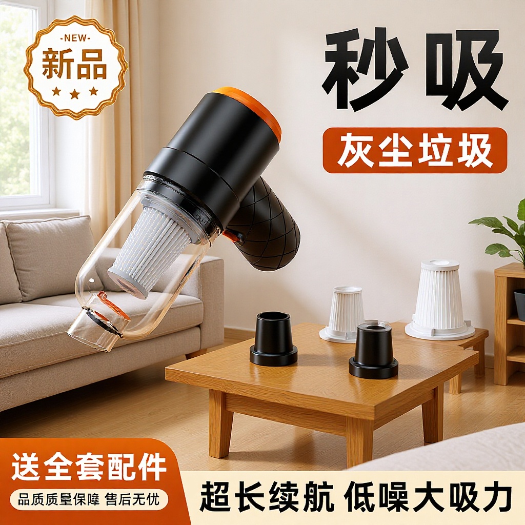 Cross-Border Car Vacuum Cleaner with Suction and Blowing Functions, Wireless, High Suction Power, Handheld, Portable, Mini, Super Strong for Car Use, Interior Dust Blowing