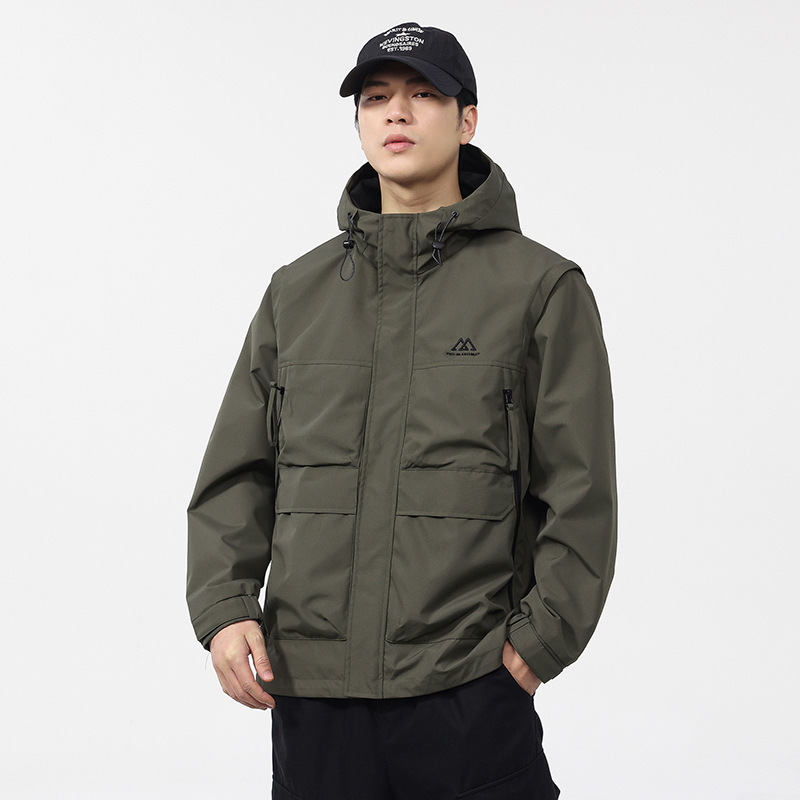 2025 Spring and Autumn New Fashionable Yipi Handsome Hooded Two-in-One Vest Men's Solid Color Jacket Comfortable Mountain Climbing Jacket 2025 Spring and Autumn New Fashionable Yipi Handsome Hooded Two-in-One Vest Men's Solid Color Jacket Comfortable Mountain Climbing Jacket