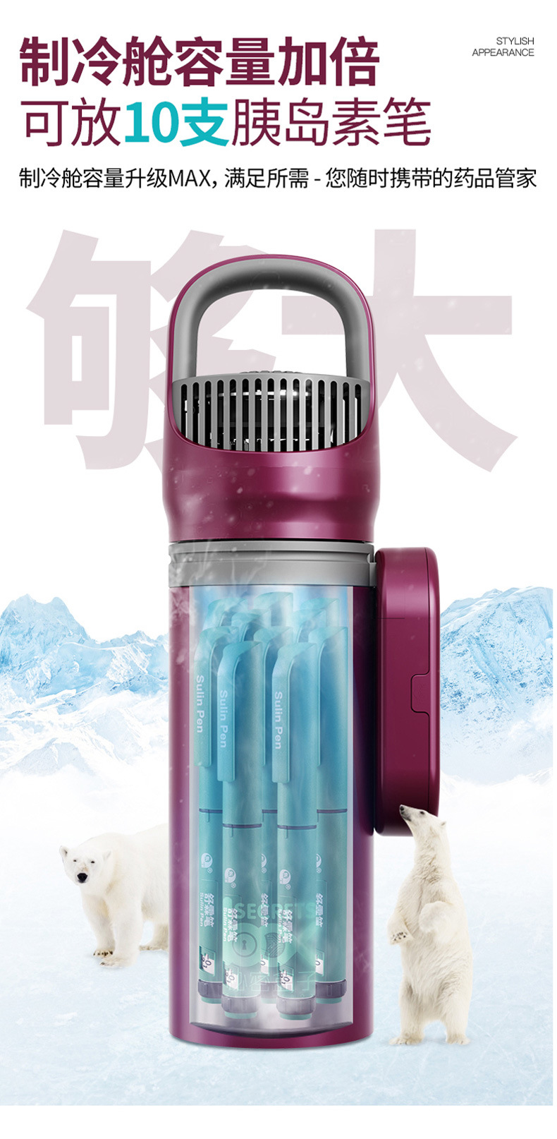 Portable Rechargeable Car-Mounted Small Refrigerator with Insulin Freezer