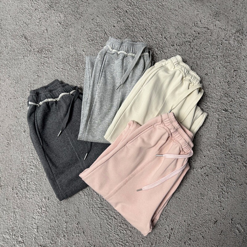 Korean-style niche cuffed waistband washed cotton straight-leg casual drapey sweatpants, designer style, raw edge cropped pants
