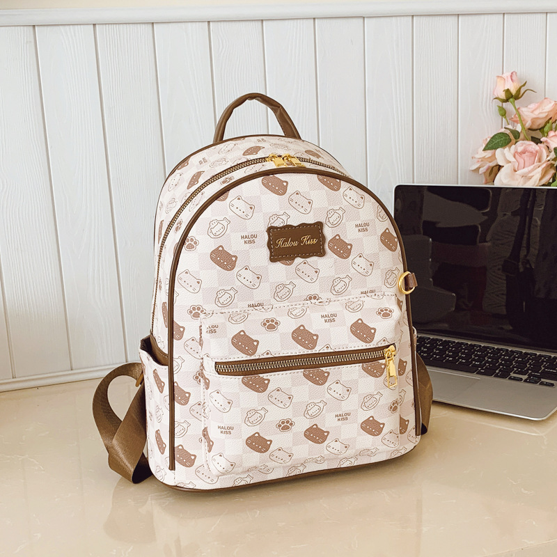 Cute Cat Print Backpack for Female Students Commuting Daily Large-Capacity Backpack Fashionable and Versatile Travel School Bag