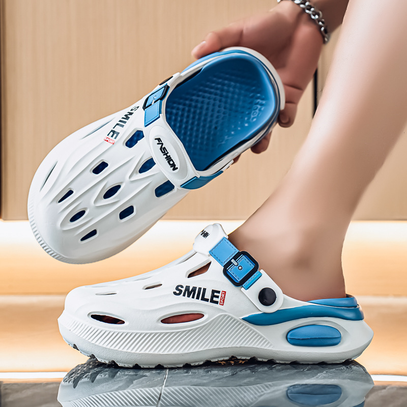 2025 nuevos zapatos con agujeros de suela gruesa para hombres en verano, eva antideslizante, conducción al aire libre, zapatillas Baotou