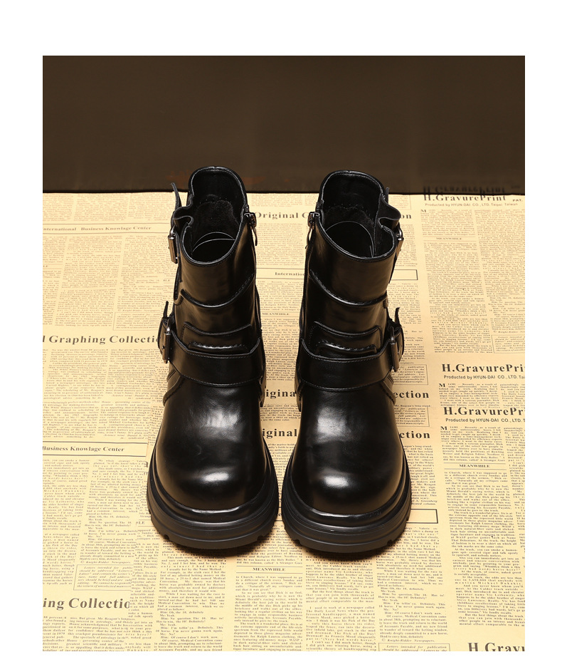 Giày boot Martin nữ đế dày tăng chiều cao khóa cài nhỏ kiểu Anh — màu đen chi tiết 11