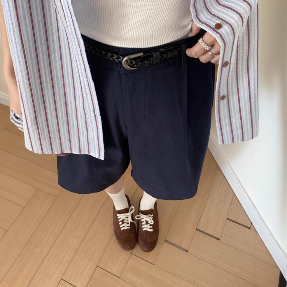 MISS, pantalones cortos casuales de dos prendas con puños de todo fósforo coreanos de Misi, pantalones de cinco puntos para mujer de primavera y verano (con cinturón)