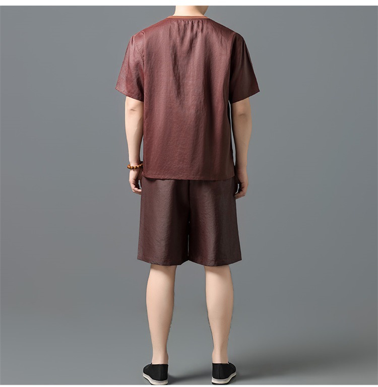 Set áo thun cổ tròn tay ngắn và quần short lụa tơ tằm cao cấp mùa hè — Gạch đỏ SPH8836 chi tiết 13