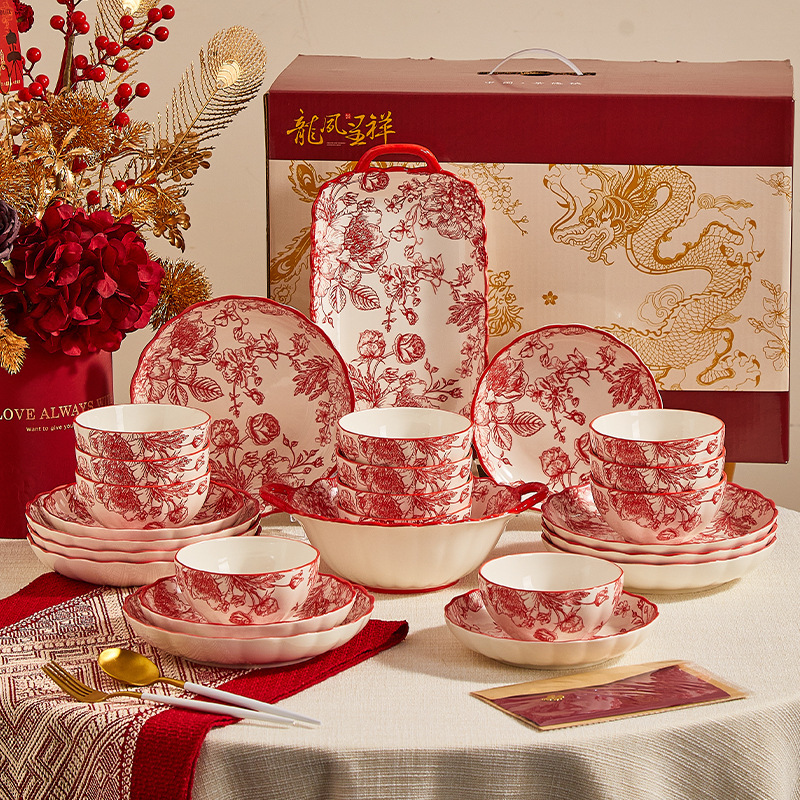 2026 New Bowl and Plate Set for Home Use, Rose-Colored, Housewarming, High-End Tableware, Ceramic Bowls and Plates, Dinnerware, Gift for New Home, Tableware