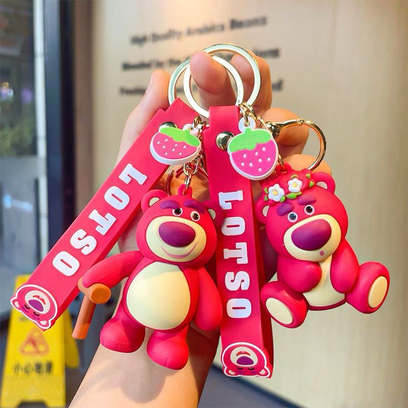 Oso de fresa dibujos animados llavero de silicona oso muñeca colgante coche llavero adornos muñeca máquina regalo al por mayor