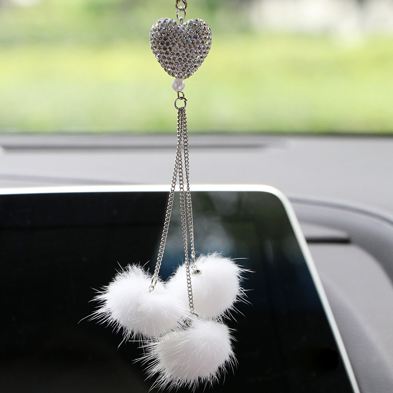 Internet Celebrity Goddess Car Pendant Interior Rearview Mirror Personality DIY Girl Creative Diamond Love Hair Ball Pendant