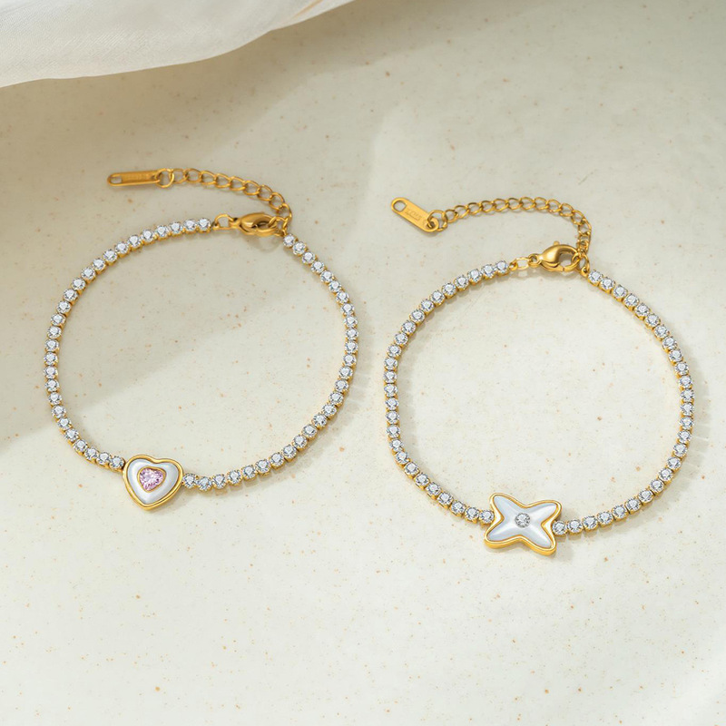 European and American Cross-Border Stainless Steel Heart-Shaped Zircon Titanium Steel Bracelet, Light Luxury, High-End, Versatile Women's Tennis Chain Jewelry