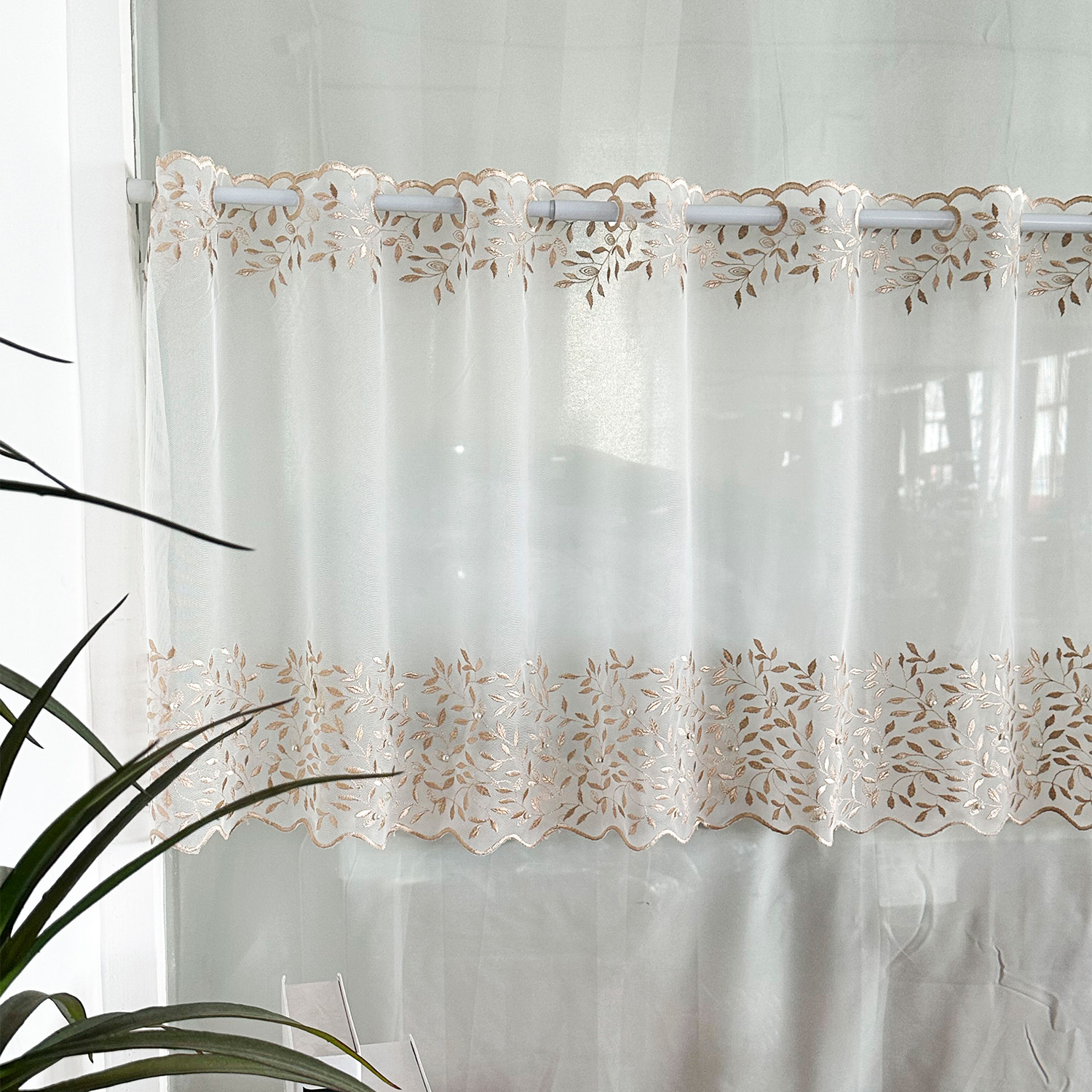 Bordado pastoral transfronterizo encaje con cuentas cortina de ventana cortina de café cortina corta media cortina cortina americana restaurante al por mayor