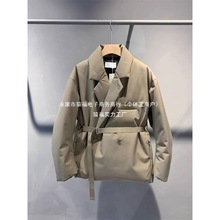 2025感小香风极简翻领鸭绒西装领加厚保暖西装外套冬装上衣女氨纶