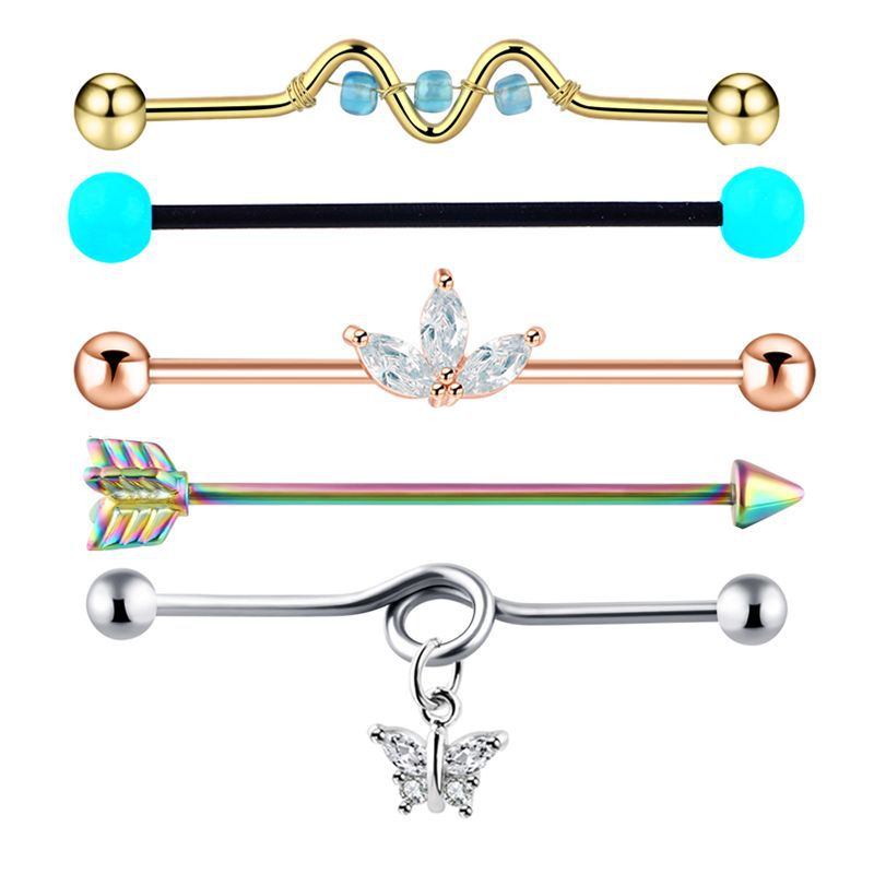 European American Best-Selling Industrial Rod Ear Bone Nail 5-Piece Set Star Snake Chain Earrings Stainless Steel Body Jewelry detail image 12