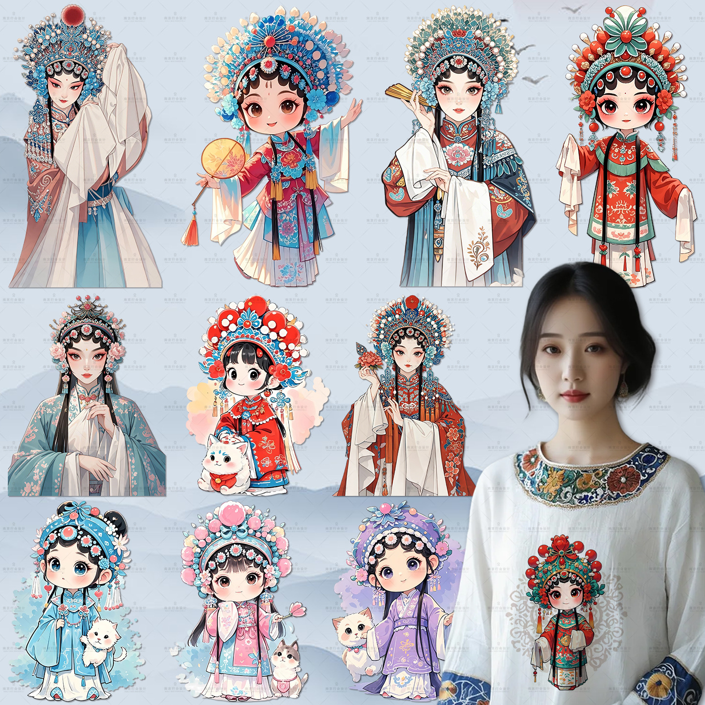 原创中国风国潮京剧脸谱图案防水热转印衣服印花热烫画装饰贴纸
