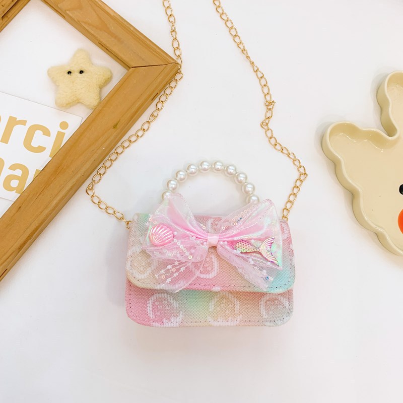 2025 nuevo bolso infantil bolso de perla princesa rosa bolso de hombro para niñas bolso de cambio