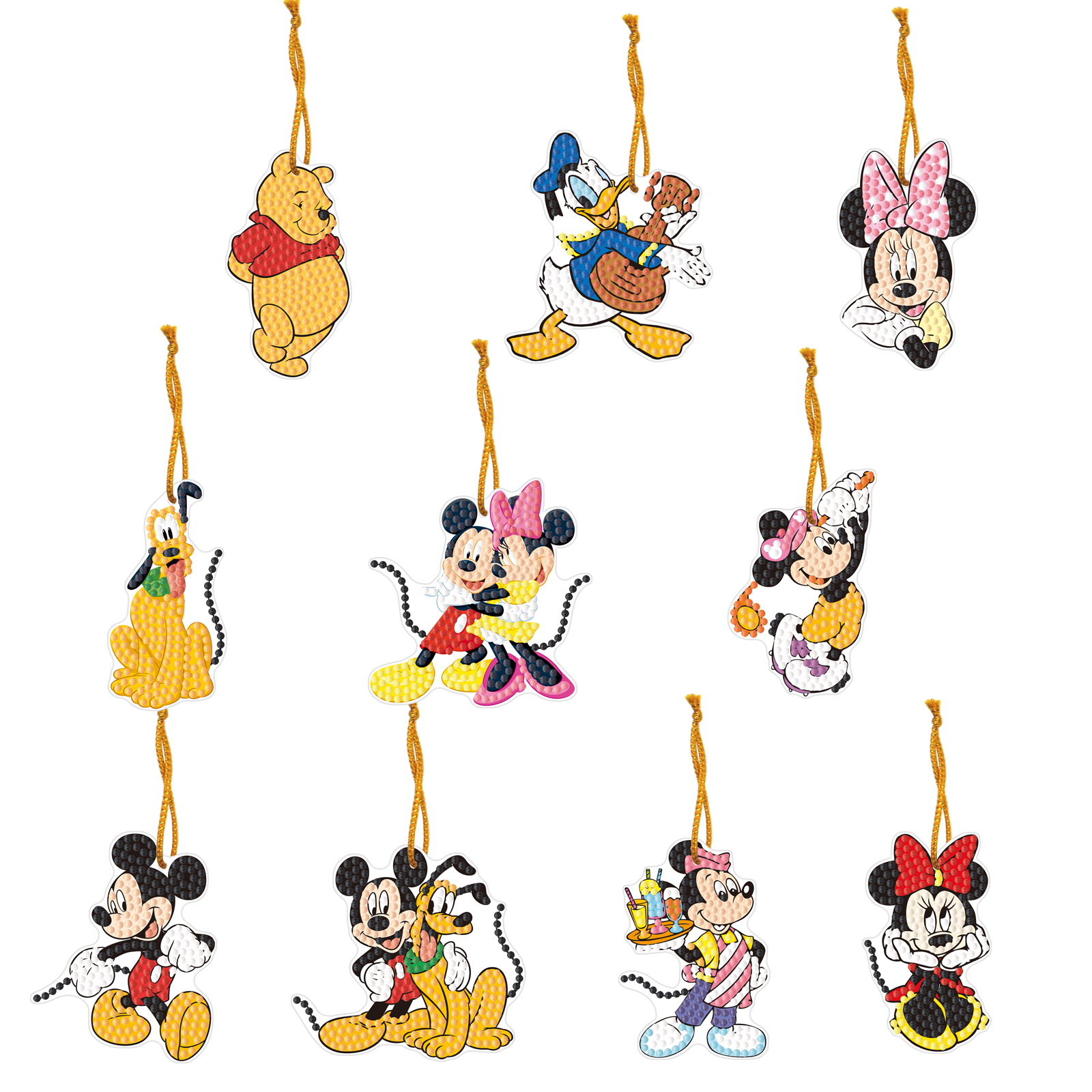 Accesorios para pintura con diamantes: Colgantes decorativos de PET con diamantes DIY de Mickey y Winnie the Pooh, disponibles para distribución y venta al por mayor.