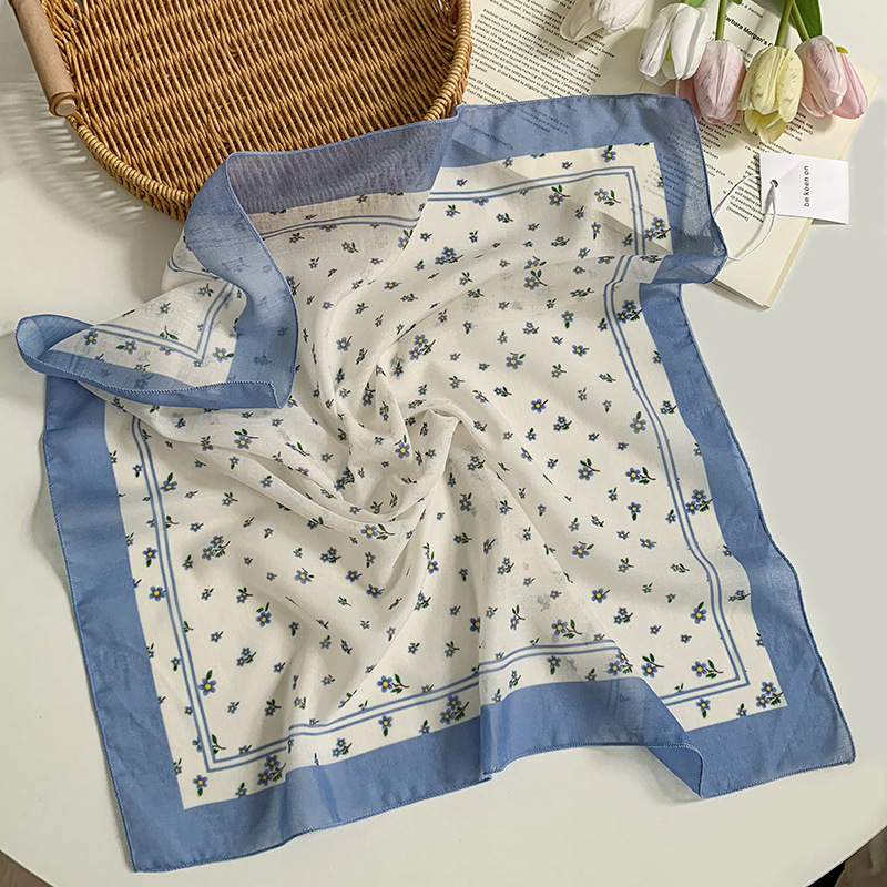 Pañuelo floral, estilo pastoral femenino de verano, nuevo estilo, bufanda fresca, bufanda de seda, bufanda cuadrada pequeña, bufanda de cuello de sentido avanzado