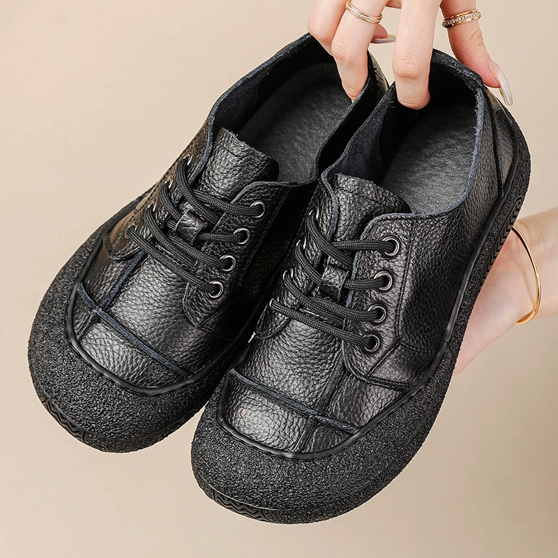 Leather casual footwear for mother, shoes for leather shoes, cowhide, autumn, trend of season, soft sole, for middle age