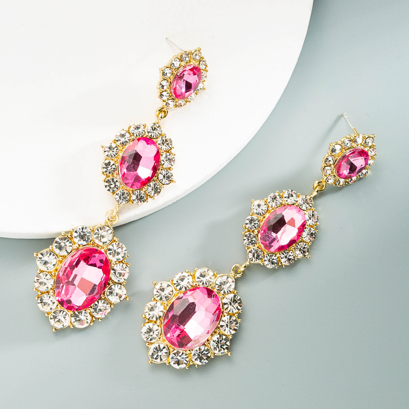 Creative Trend Oval Glass Rhinestone Alloy Earrings display picture 7