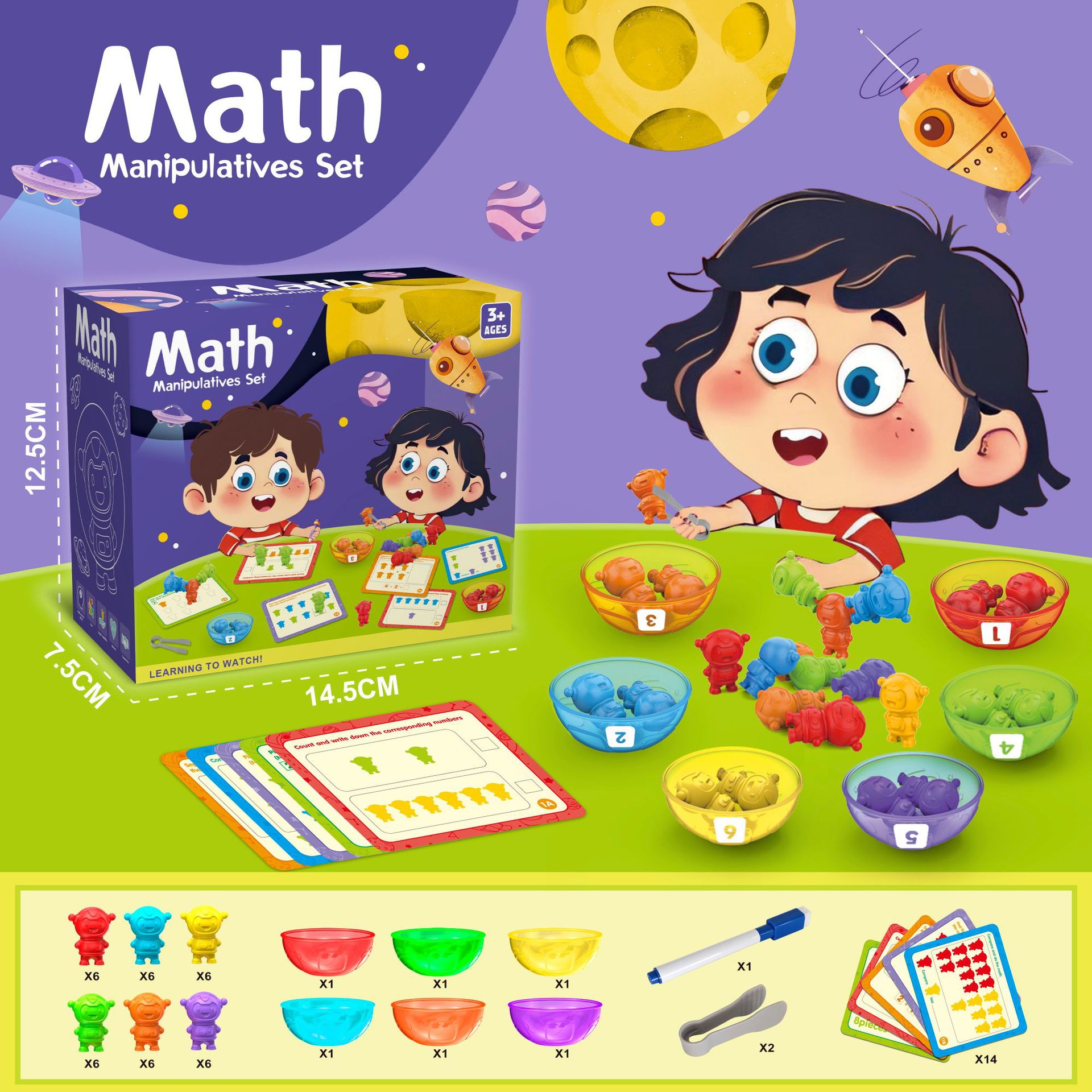 Niños transfronterizos conteo de arco iris goma suave clasificación de color de animales cognición digital Juego de ayudas didácticas Montessori Juguete de 3 años