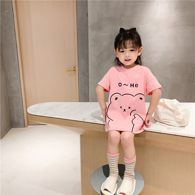 女童T恤2021夏季新款女宝宝中长款打底衫儿童圆领套头上衣小童单t